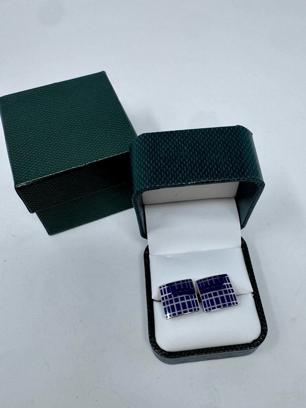Men's Navy & Silver Enamel Grid Cufflinks